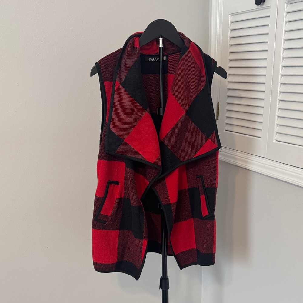 Red and Black Plaid Women's Vest